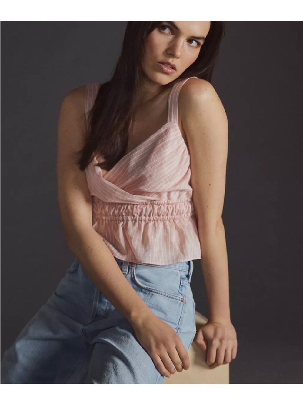 Anthropologie | Maeve - Pinstriped Pink Smocked Top